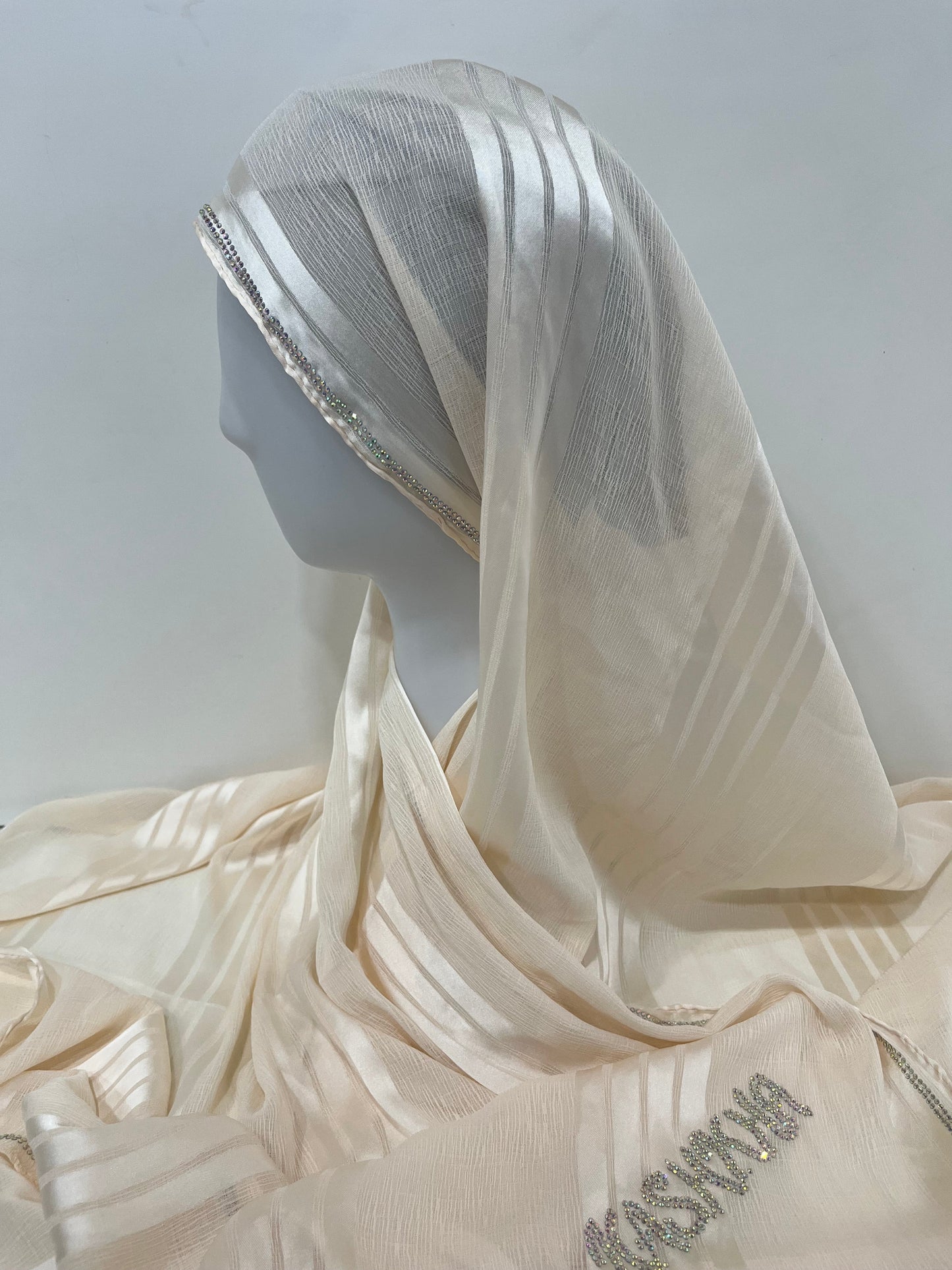 Cream Partywear Chiffon Hijab