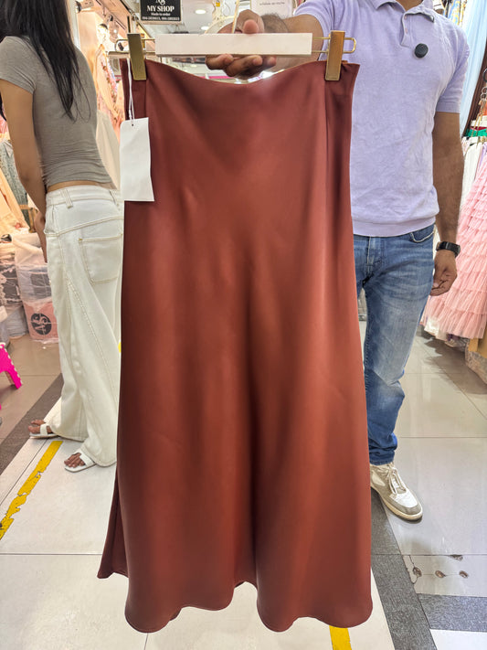 Premium Soft Satin Skirt Burnt Orange