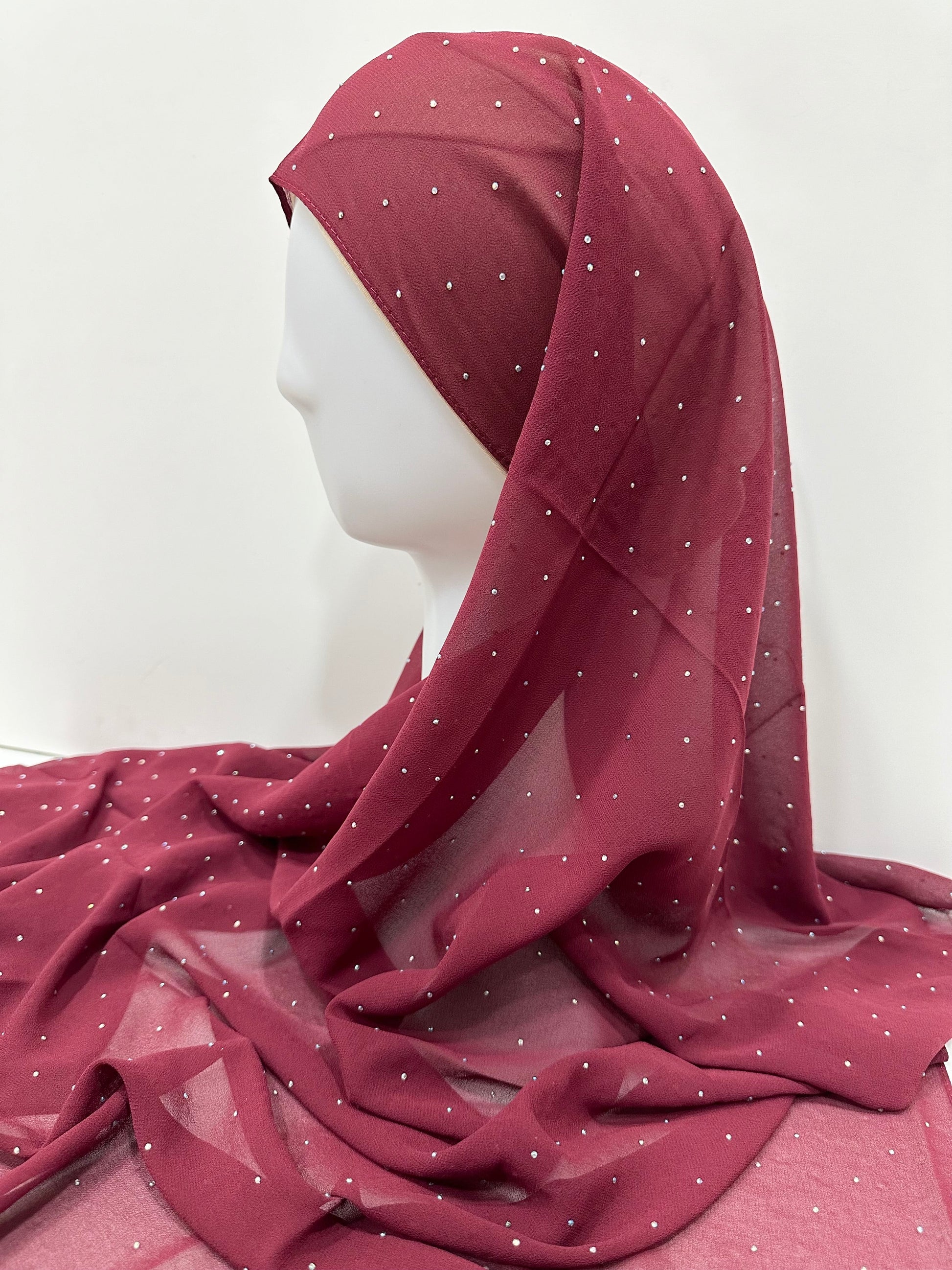 Maroon Rhinestone Georgette Hijab – GlamShop India